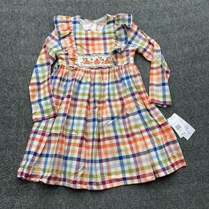Bonnie Jean Plaid Dress Girls Size 8 Smocked Pumpkin Fall Long Sleeve Ruffle